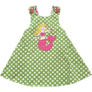 Handmade Reversible Mermaid Polka Dot Floral Pinafore Dress Girls Green Pink